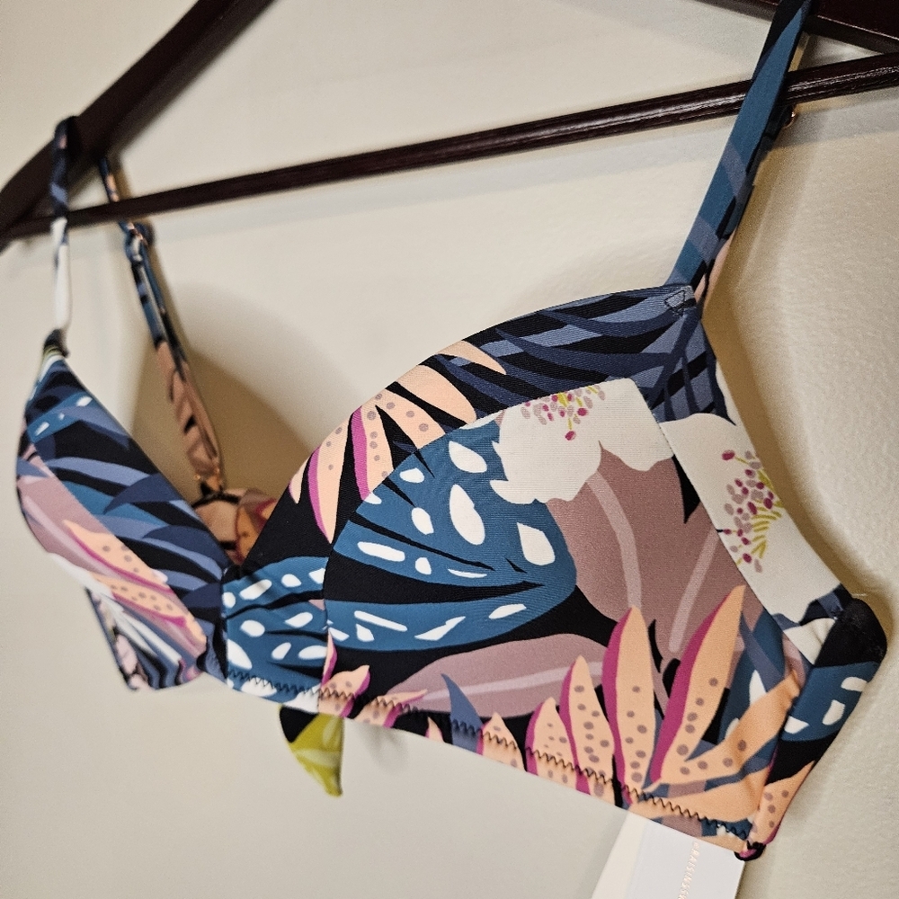 Raisins Tropical Print Women's Swim Top Bikini Black Rock Padded Bra Large Cute - Picture 3 of 10